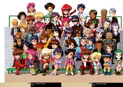  6+boys 6+girls absurdres aged_down android anri_(bubblegum_crisis) brian_j._mason bubblegum_crisis chibi chief_todo cynthia_(bubblegum_crisis) daley_wong dr._raven everyone facial_hair fargo_(bubblegum_crisis) general_schwarz glasses highres irene_chang j.b._gibson kate_madigan katsuhito_stingray largo_(bubblegum_crisis) leon_mcnichol linna_yamazaki lou_(bubblegum_crisis) mackie_stingray meg_(bubblegum_crisis) moustache multiple_boys multiple_girls multiple_persona naomi_anderson nene_romanova pantyhose priscilla_asagiri quincy_(bubblegum_crisis) reika_chang shou&#039;s_mother shou_(bubblegum_crisis) sonoda_ken&#039;ichi sunglasses sylia_stingray sylvie_(bubblegum_crisis) vision_(bubblegum_crisis) 