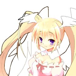  9law bad_id bad_pixiv_id blonde_hair female head_wings hoshina_utau purple_eyes ribbon-trimmed_clothes ribbon_trim seraphic_charm shugo_chara! solo twintails wings 