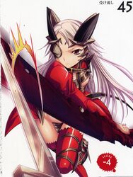  absurdres aldra_(queen&#039;s_blade) belt_bra eyepatch female grey_hair highres kantaka long_hair queen&#039;s_blade queen_aldra solo sword thighhighs weapon yellow_eyes 