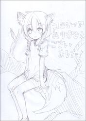  animal_ears female fox_ears greyscale monochrome original saitou_kon shingetsu_takehito sketch solo tail 