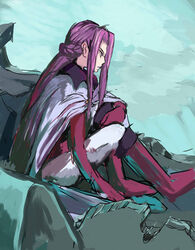  angry boots cape code_geass commentary_request cornelia_li_britannia elbow_gloves female gloves hiryki long_hair photoshop_(medium) purple_hair sketch solo 