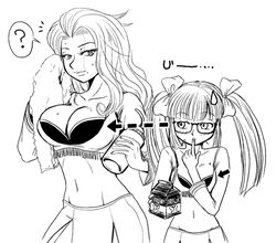  2girls anna_lindhurst artist_request breast_envy breasts glasses greyscale kanda_aoi large_breasts lowres medium_breasts milk monochrome multiple_girls osu!_tatakae!_ouendan ouendan 