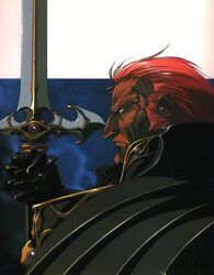  1boy armor beld highres izubuchi_yutaka male_focus record_of_lodoss_war red_hair scar solo sword weapon 