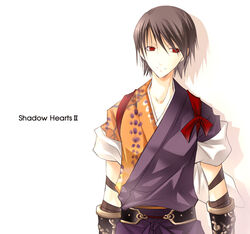  1boy grey_hair inugami_kurando japanese_clothes male_focus red_eyes shadow shadow_hearts shadow_hearts_ii solo vanilla_(nicolla) 