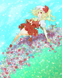  bad_id bad_pixiv_id blonde_hair blue_background female flandre_scarlet floral_background flower full_body gradient_background green_background hat mary_janes mob_cap mot open_mouth pink_flower puffy_short_sleeves puffy_sleeves red_eyes red_flower red_footwear red_skirt red_vest shirt shoes short_sleeves skirt skirt_set socks solo touhou vest white_flower white_hat white_shirt white_socks 