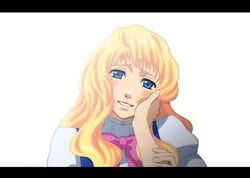  blonde_hair blue_eyes blush cha_(komekko) female hands long_hair macross macross_frontier sheryl_nome solo 