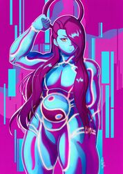  1girls 2019 alternate_color alternate_hair_color android arms_behind_back belly benbeau biceps big_breasts blue_skin canon_genderswap capcom crotch female female_only flexing gender_transformation genderswap_(mtf) glowing glowing_eyes hair hair_over_one_eye huge_breasts huge_thighs lips long_hair muscle muscles muscular muscular_female neon no_nipples no_pussy posing purple_hair raised_arm raised_eyebrows robot rule_63 seth_(sfv) seth_(street_fighter) shiny shiny_hair solo stomach street_fighter street_fighter_v thick_thighs thighs twitter_username yellow_eyes yellow_sclera yin_yang ying_yang_symbol 