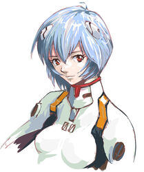  ayanami_rei blue_hair bodysuit breasts closed_mouth female guitar_(guitars) hair_between_eyes interface_headset light_smile looking_at_viewer md5_mismatch neon_genesis_evangelion photoshop_(medium) plugsuit red_eyes short_hair simple_background solo white_background white_bodysuit 