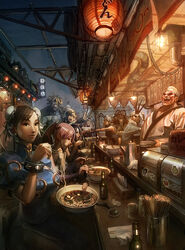  4girls 6+boys arnold_tsang bat_wings black_eyes black_hair bottle bowl breasts brown_eyes brown_hair bun_cover capcom check_translation china_dress chinese_clothes chopsticks chun-li commentary crossover cup demon_girl dishes double_bun dress eating edmond_honda food hair_bun head_wings headband hibiki_dan ibuki_(street_fighter) japanese_clothes justice_gakuen kazama_akira lamp lantern large_breasts leo_(warzard) light_bulb lilith_aensland mega_man_(character) mega_man_(classic) mega_man_(series) multiple_boys multiple_girls night ninja noodles pantyhose paper_lantern pelvic_curtain photoshop_(medium) purple_hair restaurant sawamura_shouma scenery shiritsu_justice_gakuen short_hair smile street_fighter street_fighter_iii_(series) street_fighter_zero_(series) tea teacup translation_request udon udon_entertainment vampire_(game) victor_von_gerdenheim warzard wings 