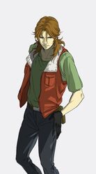  1boy bad_id bad_pixiv_id belt brown_hair denim gloves gundam gundam_00 jeans lockon_stratos male_focus pants sakatsuki solo vest 