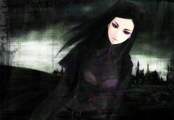  black_hair commentary_request ergo_proxy eyeshadow female fm77_(artist) goth_fashion long_hair makeup re-l_mayer solo 