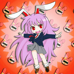  animal_ears commentary_request ebi_tendon female long_hair my_melody onegai_my_melody panties photoshop_(medium) rabbit_ears red_eyes reisen_udongein_inaba sanrio school_uniform shoes socks solo striped_clothes striped_panties touhou underwear 