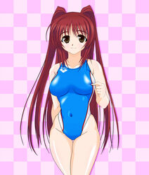  brown_eyes competition_swimsuit female imageboard_desourced kousaka_tamaki long_hair non-web_source one-piece_swimsuit red_hair solo swimsuit to_heart_(series) to_heart_2 twintails yamaguchi_homupe 