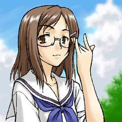  :3 adjusting_eyewear commentary_request female glasses lowres natsume_yuujinchou oekaki peter_(gvb) sasada_jun school_uniform serafuku solo 