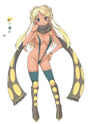  black_eyes blonde_hair capcom dark_skin female monster_hunter oota_yuuichi personification scarf sling_bikini solo swimsuit uragaan 