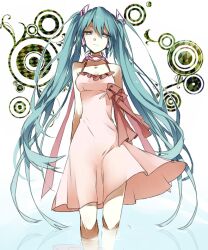  aqua_hair bad_id bad_pixiv_id bare_shoulders choker dress female hatsune_miku long_hair solo twintails very_long_hair vocaloid wading water wonoco0916 