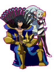  armor black_hair breasts character_request gaias gaius_(tales) glasses green_eyes heart long_hair multicolored_hair muse_(tales_of_xillia) muzet_(tales) nichi_keito ponytail really_long_hair red_eyes star_driver tales_of_(series) tales_of_xillia very_long_hair 