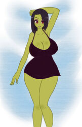  1girls 5_fingers armpits ass banjo-kazooie bare_shoulders bedroom_eyes big_ass big_breasts big_butt black_dress black_hair blush blushing breasts busty butt cleavage clothing confident curvy dress erect_nipples erect_nipples_under_clothes eyelashes eyeshadow female female_only fully_clothed game_over_gruntilda green_skin gruntilda half-closed_eyes highres hips huge_ass huge_breasts huge_butt large_ass large_breasts large_butt lips lipstick looking_at_viewer mature_female navel nikoh nipple_bulge posing purple_lipstick rareware red_eyes seductive seductive_smile sexually_suggestive short_hair simple_background smile smiling solo solo_female standing thick thick_ass thick_thighs thighs video_game video_games voluptuous wide_hips witch 