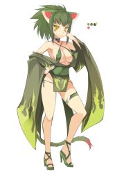  animal_ears capcom female green_hair green_nargacuga high_heels monster_girl monster_hunter nargacuga nargacuga_subspecies oota_yuuichi personification solo tail yellow_eyes 