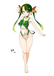  barefoot black_eyes blush capcom female green_hair green_plesioth monster_hunter multicolored_hair oota_yuuichi personification plesioth solo twintails 