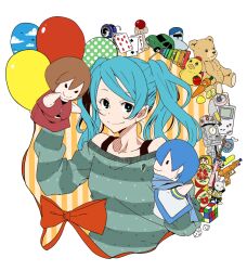  aqua_eyes aqua_hair balloon car card commentary_request dice female game_boy game_boy_(original) hand_puppet handheld_game_console hatsune_miku instrument kaito_(vocaloid) kendama knife meiko_(vocaloid) motor_vehicle puppet robot rubber_duck rubik&#039;s_cube smile solo stuffed_animal stuffed_toy tamagotchi tamagotchi_(virtual_pet) teddy_bear todoroki_suyoshi toy twintails vocaloid water_gun xylophone yo-yo 