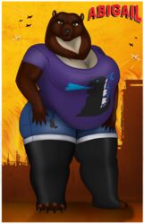  abigail_merriwick absurd_res aircraft airplane anthro b-movie bear belly big_belly big_breasts bottomwear breasts building clothing cutoffs denim denim_bottomwear denim_clothing female godzilla godzilla_(series) hi_res huge_breasts jeans keyring legwear looking_at_viewer lovemummification mammal movie_poster overweight overweight_anthro overweight_female pants poster poster_template shorts smile smiling_at_viewer solo tights title toho vehicle 