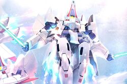  beam_saber cloud dual_wielding glowing glowing_eye gundam gundam_wing holding holding_sword holding_weapon looking_down mecha misaki_suzukaze mobile_suit no_humans one-eyed robot science_fiction sky solo_focus sword taurus_(mobile_suit) weapon 