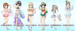  6+girls adjusting_clothes adjusting_eyewear adjusting_headwear ahoge alternate_hairstyle ankle_strap anklet ass ass_visible_through_thighs bag ball bare_arms bare_legs bare_shoulders beachball belt bikini bikini_skirt black_eyes black_hair blonde_hair blue_background blue_bikini blue_bow blue_eyes blue_nails blunt_bangs blush body_markings boko_(girls_und_panzer) bow bowtie bracelet braid breasts brown_eyes brown_hair cellphone chains character_name choker cleavage collarbone crazy_straw cup darjeeling_(girls_und_panzer) denim denim_shorts drill_hair drink drinking_straw earrings electric_fan eyewear_hang flower food_print frilled_bikini frills full_body gingham gingham_bikini girls_und_panzer girls_und_panzer_senshadou_daisakusen! gradient_background gradient_clothes groin hair_between_eyes hair_bun hair_flower hair_ornament hairbow hairclip hand_on_own_chest hand_on_own_hip hat hat_bow heart heart-shaped_eyewear hibiscus high_heels highres holding holding_cup holding_drink holding_phone holding_stuffed_toy holding_wreath innertube isuzu_hana italian_flag_bikini jacket jewelry layered_bikini legs long_sleeves looking_at_viewer low_twintails medium_hair midriff multicolored_clothes multiple_girls nail_polish navel necklace nishizumi_miho official_art one_eye_closed open_mouth pepperoni_(girls_und_panzer) phone pink_bikini pink_flower pink_footwear plaid plaid_bikini puffy_short_sleeves puffy_sleeves red_flower sailor_hat sandals sarong see-through shimada_arisu shimada_chiyo short_hair short_shorts short_sleeves shorts shoulder_bag side_braid side_ponytail sidelocks smartphone smile standing starfish_hair_ornament stuffed_toy sunglasses swept_bangs swim_ring swimsuit thigh_gap thigh_strap thighs toenail_polish toenails twintails unworn_eyewear v visor_cap watermelon_print waving white_bikini white_headwear wreath wrist_flower yellow_bow yellow_flower 