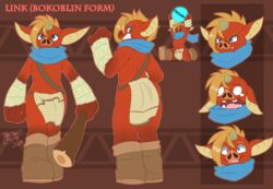  2019 alternate_species angry anthro blin_(tloz) bodily_fluids bokoblin breath_of_the_wild clothed clothing digital_media_(artwork) happy hi_res implied_transformation link linkoblin male nintendo open_mouth pig_nose scarf simple_background smile solo surprise tattoorexy tears the_legend_of_zelda 