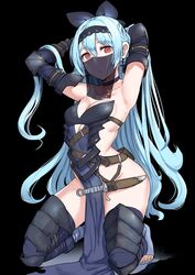  :o armor armored_boots armored_dress armpits arms_behind_head arms_up backless_dress backless_outfit bare_shoulders belt belt_pouch black_background blue_dress blue_hair boots breasts choker cleavage cross cross_earrings dot_pupils dress earrings elbow_gloves empty_eyes expressionless female gauntlets girls&#039;_frontline gloves hairband headdress highres jewelry kneeling knife knife_sheath leg_armor light_blue_hair long_hair looking_at_viewer medium_breasts miyamoto_issa mouth_veil no_panties pelvic_curtain pouch red_eyes revealing_clothes sheath simple_background solo squatting strapless strapless_dress thighhighs thighs toeless_footwear toeless_legwear toes tokarev_(girls&#039;_frontline) tokarev_(griffin&#039;s_dancer)_(girls&#039;_frontline) veil very_long_hair 