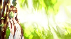  brown_hair green_eyes kurisu_tina leaves long_hair photoshop summer_dress tree 