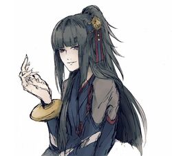  black_hair bracelet commentary_request female fire_emblem fire_emblem_fates hotate_rayan jewelry long_hair looking_at_viewer ponytail protected_link rhajat_(fire_emblem) solo 