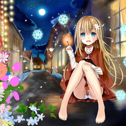  blonde_hair blue_eyes commentary_request female little_match_girl long_hair lowres original panties photoshop_(medium) setona_(daice) solo underwear 