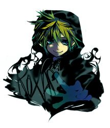  1boy bad_id bad_pixiv_id black_coat_(kingdom_hearts) blonde_hair blue_eyes cloak darkness kingdom_hearts male_focus momomosae roxas solo 