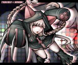  blazblue blonde_hair braid claws commentary_request cosplay danganronpa_(series) danganronpa_2:_goodbye_despair female galaga hair_ornament hairclip medium_hair multiple_views nanami_chiaki pink_eyes taokaka taokaka_(cosplay) tezurumozuru zoom_layer 