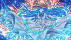  aru_gunsou blue_hair hat hinanawi_tenshi long_hair touhou 