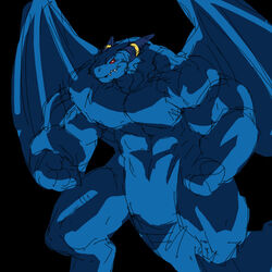  1:1 abs anthro biceps big_muscles blue_body blue_dragon_(character) blue_dragon_(series) blue_skin dragon flexing horn huge_muscles kuroma low_res male mostly_nude muscular muscular_anthro muscular_male mythological_creature mythological_scalie mythology pecs pose quads red_eyes reptile scalie sharp_teeth simple_background solo spikes teeth triceps wide_hips wings 