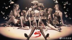  6+girls agent_(girls&#039;_frontline) anniversary architect_(girls&#039;_frontline) bare_shoulders black_dress black_hair blue_eyes breasts bug butterfly cleavage commentary_request double_bun douya_(233) dreamer_(girls&#039;_frontline) dress elbow_gloves elisa_(girls&#039;_frontline) executioner_(girls&#039;_frontline) girls&#039;_frontline gloves hair_bun headgear highres intruder_(girls&#039;_frontline) judge_(girls&#039;_frontline) long_hair maid_headdress multiple_girls one_side_up ouroboros_(girls&#039;_frontline) pantyhose pink_eyes red_eyes sangvis_ferri scarecrow_(girls&#039;_frontline) single_hair_bun sitting sleeveless sleeveless_dress twintails white_hair yellow_eyes 