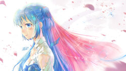  bad_id bad_pixiv_id blue_eyes blue_hair blush chtholly_nota_seniorious closed_mouth collarbone crying female floating_hair from_side gradient_hair highres long_hair looking_at_viewer multicolored_hair petals pink_hair shuumatsu_nani_shitemasu_ka? smile solo soramiruku tears upper_body very_long_hair 