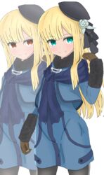  &gt;:) atsumisu bad_id bad_pixiv_id beret black_headwear black_legwear black_ribbon blonde_hair blue_dress blush brown_gloves closed_mouth commentary_request dress fate/grand_order fate_(series) female flower fringe_trim fur-trimmed_sleeves fur_trim gloves green_eyes hair_flower hair_ornament hair_ribbon hand_up hat highres long_hair long_sleeves looking_at_viewer lord_el-melloi_ii_case_files multiple_views pantyhose red_eyes reines_el-melloi_archisorte ribbon simple_background sleeves_past_wrists smile tilted_headwear v-shaped_eyebrows very_long_hair white_background zoom_layer 