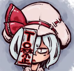  blue_hair commentary_request female hat looking_at_viewer remilia_scarlet short_hair solo sonson_(eleven) touhou upper_body 