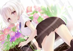  bad_id bad_pixiv_id blush bob_cut female flower kojiki-life original ribbon school_uniform short_hair solo 