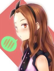  blush brown_eyes brown_hair commentary_request female hairband idolmaster idolmaster_(classic) inaba-no-kuni-tottori long_hair minase_iori solo 