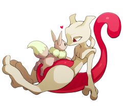  alternate_color alternate_shiny_pokemon bad_id bad_pixiv_id eevee eye_contact furry heart looking_at_another mewtwo noses_touching pink_eyes pokemon pokemon_(creature) red_eyes shiny_pokemon sitting tail zakki 