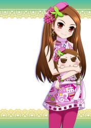  bad_id bad_pixiv_id belt brown_eyes brown_hair chibi commentary_request dress earrings female hat hug idolmaster idolmaster_(classic) io_(puchimasu!) jewelry long_hair md5_mismatch minase_iori pantyhose princess_melody_(idolmaster) puchimasu! satousu smile 