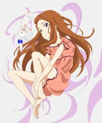  bad_id bad_pixiv_id barefoot brown_hair female highres idolmaster idolmaster_(classic) long_hair lossy-lossless lying minase_iori mukigoma pink_eyes rabbit smile solo very_long_hair 