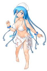  aged_up bad_id bad_pixiv_id barefoot bikini blue_eyes blue_hair breasts commentary_request feet female full_body hat ikamusume long_hair medium_breasts navel onsoku_inu paint.net_(medium) print_sarong sarong shinryaku!_ikamusume simple_background smile solo swimsuit tentacle_hair white_background white_bikini white_sarong 