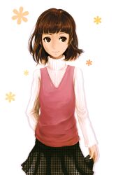  alternate_hairstyle bad_id bad_pixiv_id brown_eyes brown_hair doujima_nanako female hair_down houndstooth infinote lips persona persona_4 short_hair skirt solo sweater 