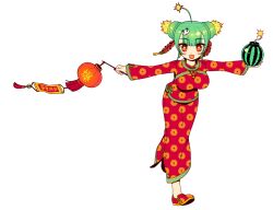  ahoge bad_id bad_tinami_id bomb braid braided_bun breasts chinese_clothes chinese_new_year double_bun explosive female firecrackers food fruit full_body green_hair hair_bun hair_ornament heart heart_in_mouth honihoni lantern large_breasts leg_lift long_skirt nail_polish new_year open_mouth original outstretched_arms panda_hair_ornament paper_lantern pencil_skirt print_shirt print_skirt red_eyes red_footwear shirt shoes side-tie_skirt side_slit simple_background skirt skirt_set smile solo spread_arms standing standing_on_one_leg star-shaped_pupils star_(symbol) suisui_(honihoni) symbol-shaped_pupils tassel themed_object watermelon white_background 