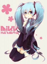  aqua_eyes aqua_hair character_name commentary_request detached_sleeves etsuo female hatsune_miku headset long_hair necktie seiza sitting skirt solo thighhighs twintails very_long_hair vocaloid 